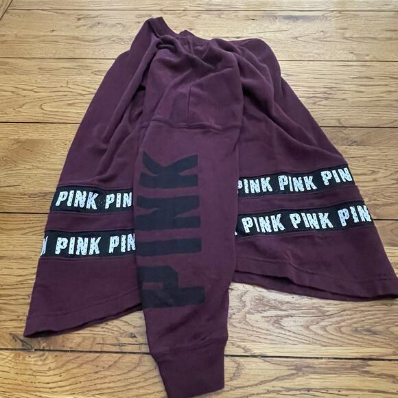 Victoria’s Secret PINK Maroon Long Sleeve Crewneck Shirt Sz S PINK Spellout - Picture 4 of 9